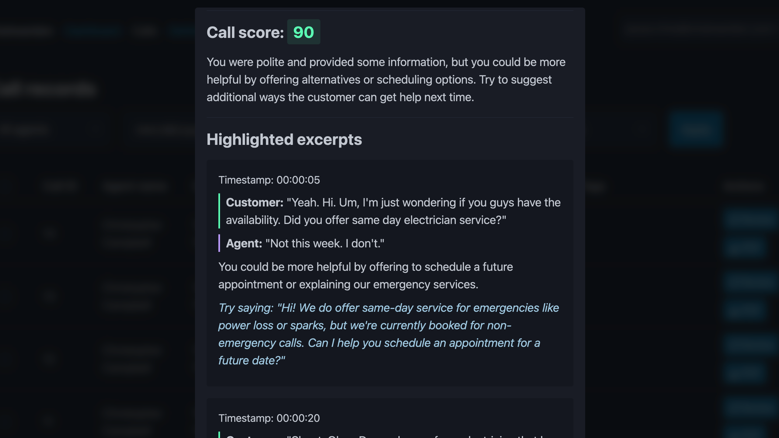 Chatwarden after-call review screen